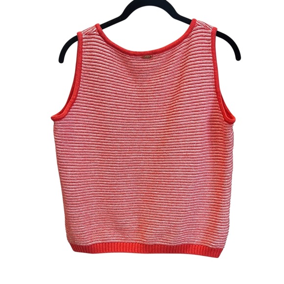 Vintage St John By Marie Gray Soirt Coral White Knit Tank‎ Top Latge - Picture 2 of 7
